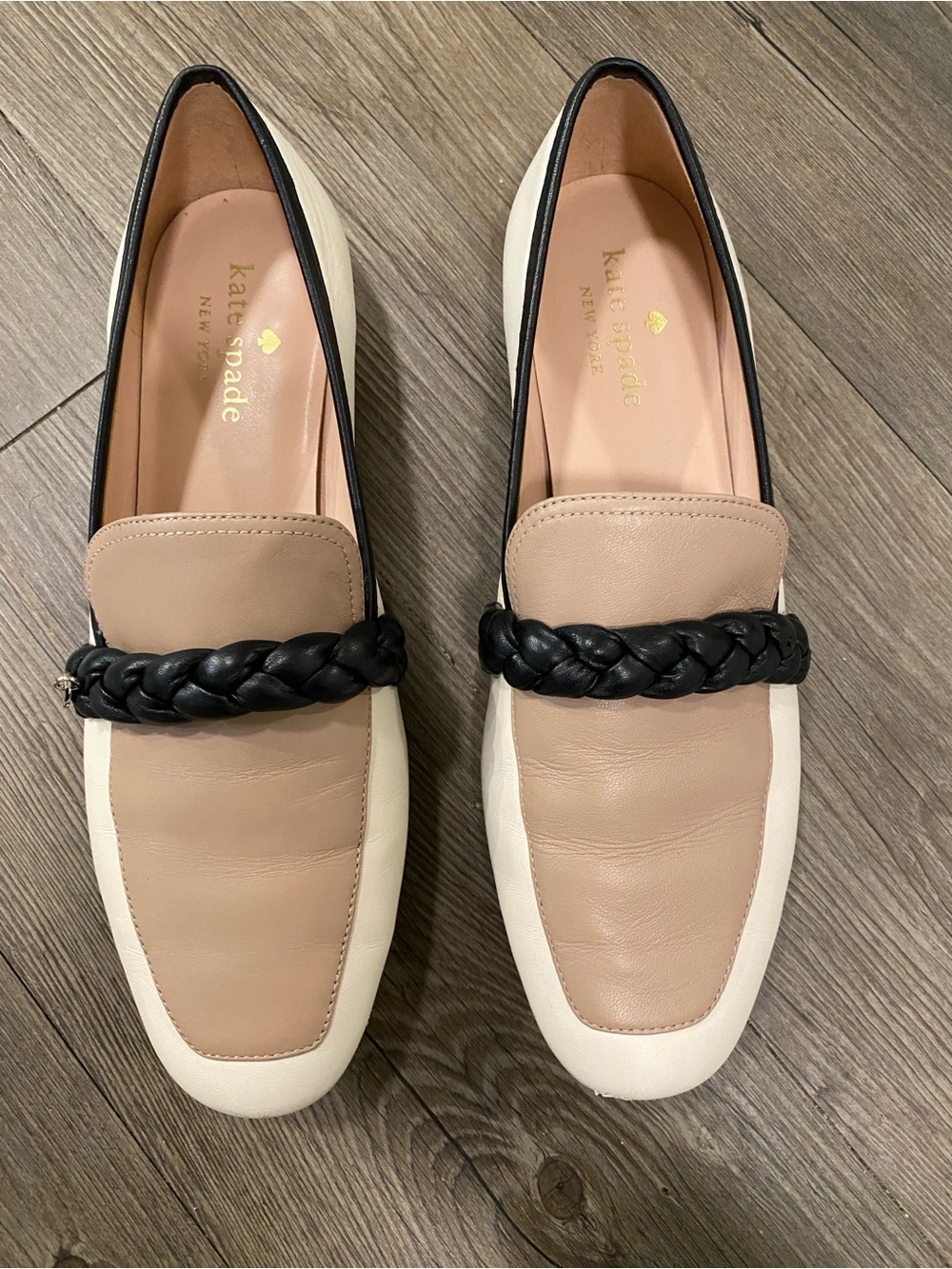 kate spade Mable Two-Tone Cream & Beige Braided Strap Loafers - Picture 1 of 9